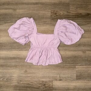 Altard State Harriet Puff Sleeve Blouse Pink Peplum Cottagecore XS